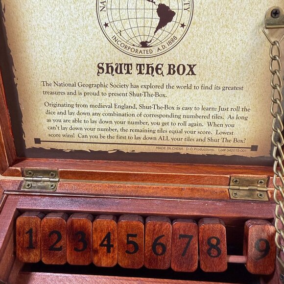 National Geographic Shut The Box Game Wooden Box Dice Instructions - Picture 2 of 9